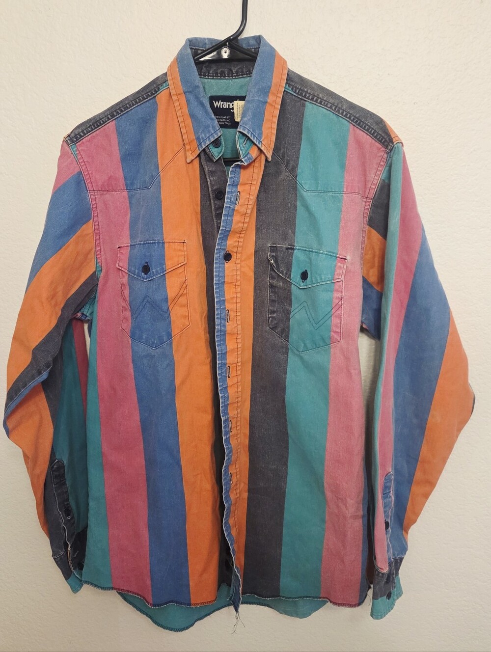 Vintage Wrangler Brushpopper Shirt 15.5 35 Western Rodeo 80s 90s StripedSee